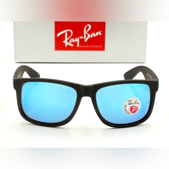 Ray-Ban Polarized Sunglasses Blue Mirror Wayfarer RB4165 Black Rubber Soft 202 - Picture 14 of 15